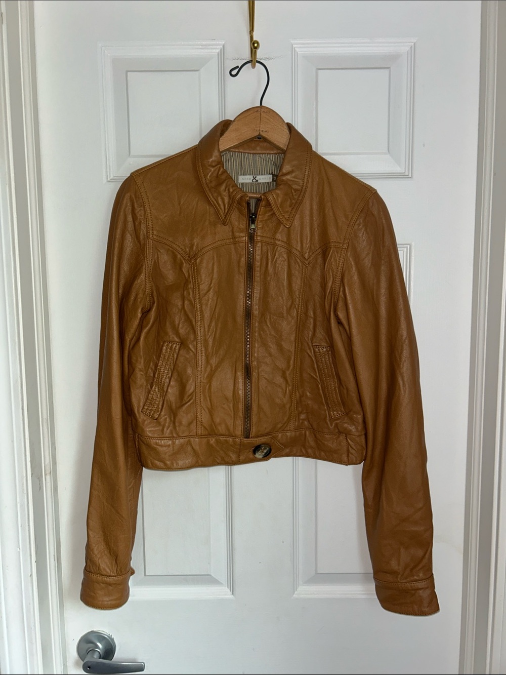 Mike & Chris Vintage Y2K Leather Saddle Brown Large Button Detail Jacket | Sz. S